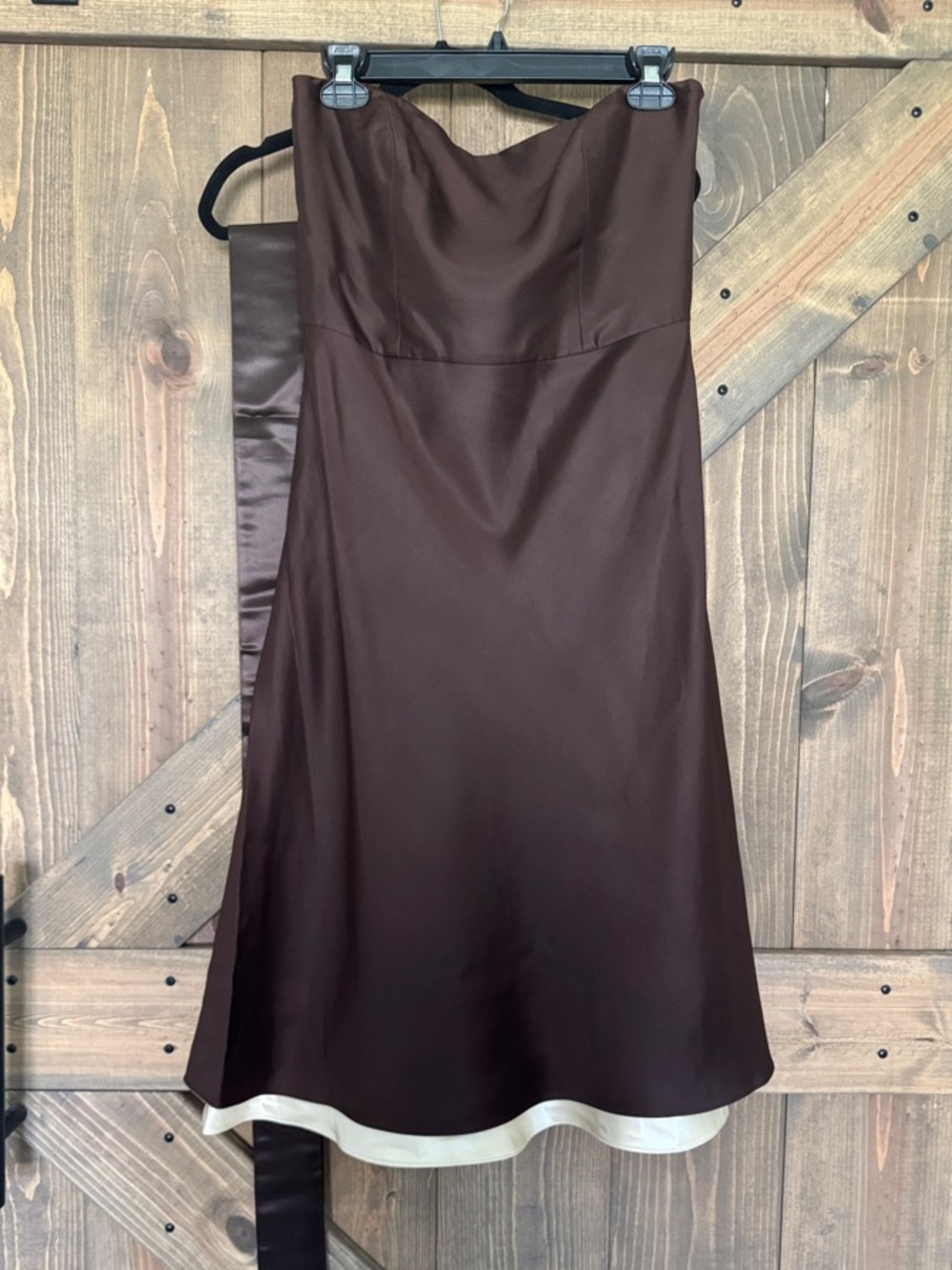 NWT Ann Taylor 100% Silk Strapless Brown Cocktail Dress with Cream Hem Size 6